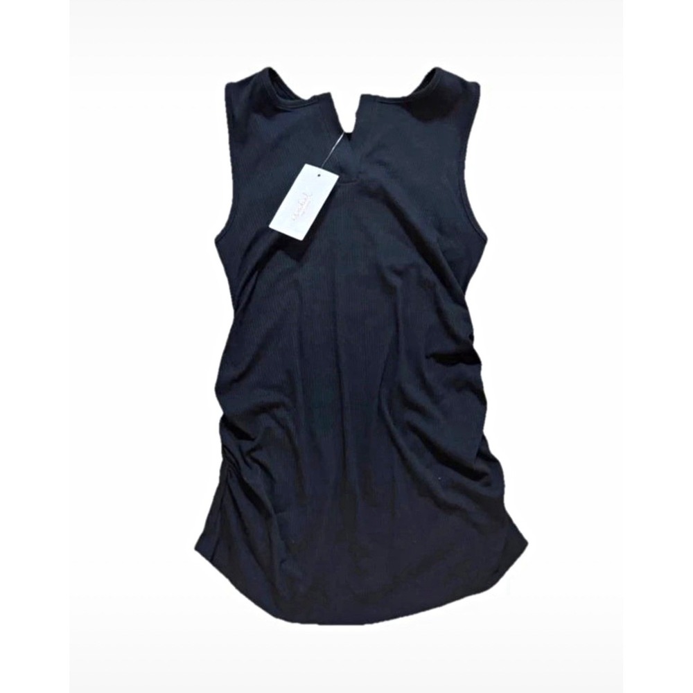 Ingrid + Isabel Black Ribbed Ruched V-Neck Maternity Tank Top Sleeveless S